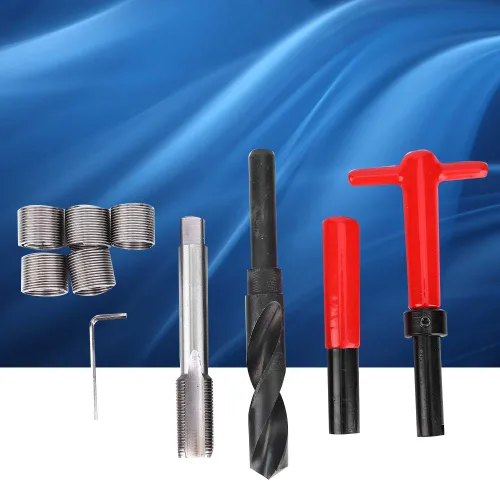 Vista 3 de Kit de herramientas de reparación de roscas, 10 piezas M18x1.0.197 in acero inoxidable torcido, llave roscada, herramienta de inserción