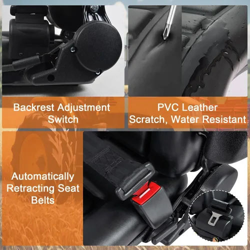 Vista 6 de Asiento universal para carretilla elevadora, asiento de tractor plegable con reposabrazos y cinturón de seguridad retráctil, respaldo de ángulo