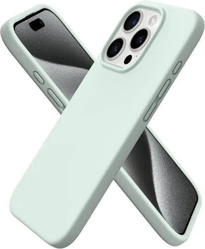 Vista 26 de ORNARTO Funda compatible con iPhone 15 Pro de 6.1 pulgadas, silicona líquida de 3 capas cubierta completa de goma de gel suave, funda protectora