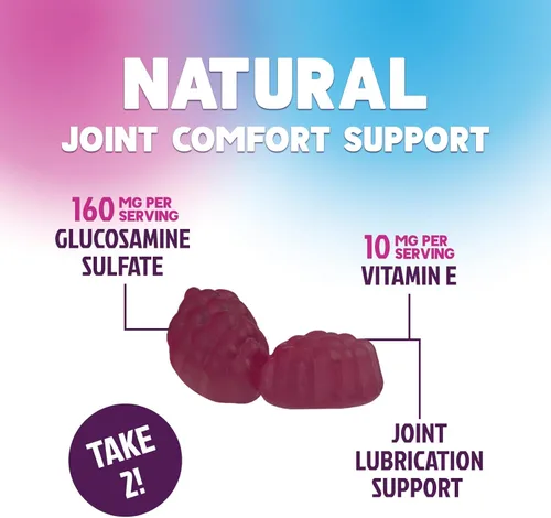 Vista 5 de Gomitas de apoyo articular – Glucosamina Plus Vitamina E Suplemento de apoyo articular de la naturaleza para molestias ocasionales para espalda
