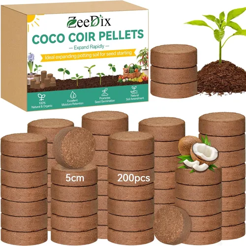Vista 15 de ZeeDix 50 pellets de fibra de coco orgánica de 1.181 in para iniciadores de semillas, tierra de coco comprimida para plantar, suelo de jardín