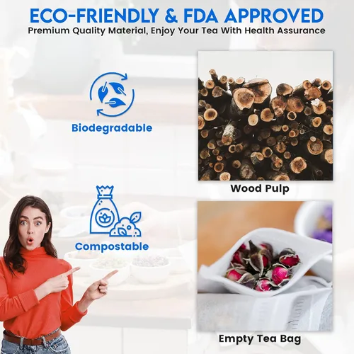 Vista 5 de 100 bolsas de té vacías de 2.5 x 2.75 pulgadas, compostables, blancas, estos infusor de té termosellables para hierbas de té sueltas son bolsas