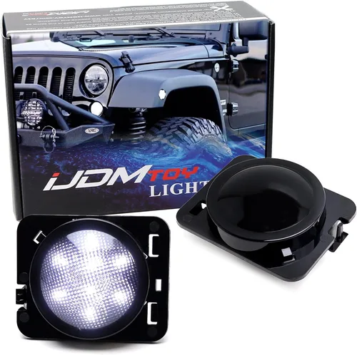 Vista 10 de iJDMTOY - Kit de luces LED frontales para guardabarros con lente transparente y ámbar, focos laterales completos, compatible con Jeep 2007-2017