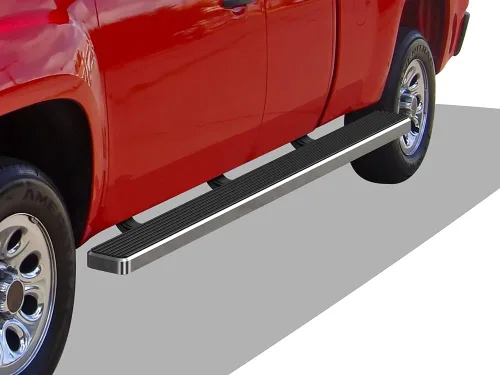 Vista 20 de APS - Estribos iBoard para Chevrolet con cabina extendida de 2 puertas completas + 2 puertas de apertura inversa, 4 pulgadas, Aluminio negro
