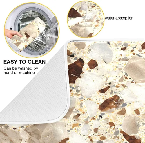 Vista 2 de Beige and Brown Marble Print Dish Drying Mat for Kitchen Counter Super Absorbent Drying Mat 16x18 inch Large Dish Drying Matts for Countertop
