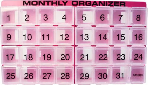 Vista 10 de Organizador de pastillas mensual 31 compartimentos, 1 por día, 4 semanas, organizador de pastillas completo de 31 días Incluye bandeja y 8