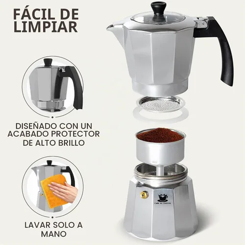 Vista 4 de Cafe Du Chateau Moka Pot Espresso Maker - Hace 6 tazas de espresso - Percolador de café con cuchara medidora de clip - Cafetera cubana e italiana