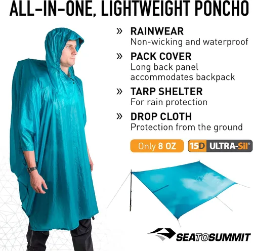 Vista 4 de Sea to Summit Ultra-SIL Nano Canvas Poncho 4 en 1 impermeable, cubierta del paquete, hoja de tierra y refugio