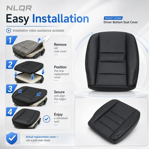 Vista 7 de NLQR Funda de Asiento de Reemplazo Inferior del Conductor Frontal de Microfibra de Aspecto de Cuero Negro Compatible con Ford F250 F350 F450 F550