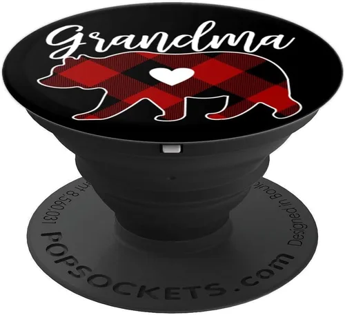 Vista 4 de Grandma Bear - PopSockets de Navidad con diseño a cuadros intercambiables