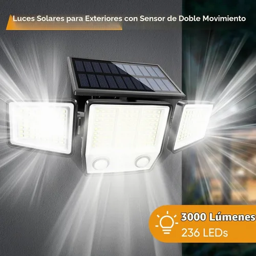 Vista 2 de MDCMDCM Luces solares de movimiento para exteriores, impermeables, 3000 lúmenes, luces de seguridad LED de movimiento al aire libre con doble PIR