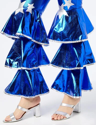 Vista 7 de Smiffys Disfraz de sueño de baile de los años 70 para mujer, Azul Patchwork