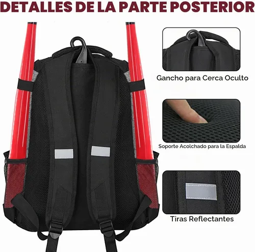 Vista 5 de Goloni Softball bag,Baseball Bag with Shoes Compartment and 2 Bat Holders Gris