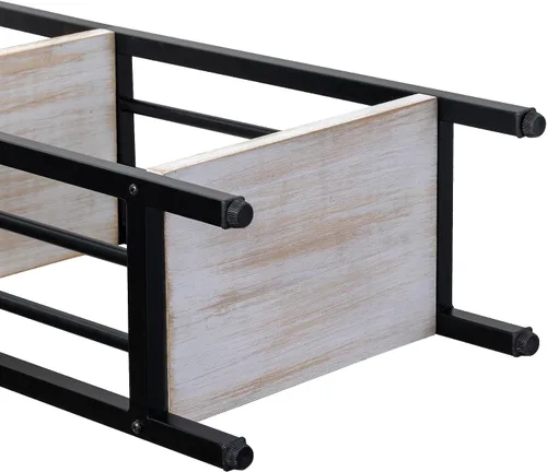 Vista 7 de MyGift Estante de pie de 4 niveles de madera maciza lavada de color blanco desgastado y metal negro mate, estante decorativo rectangular