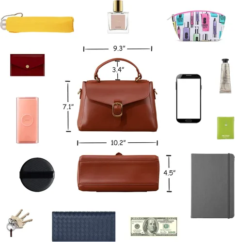Vista 6 de Bolso vintage con solapa de cuero vegano con asa superior para mujer, bolso casual retro para el hombro, bolso clásico