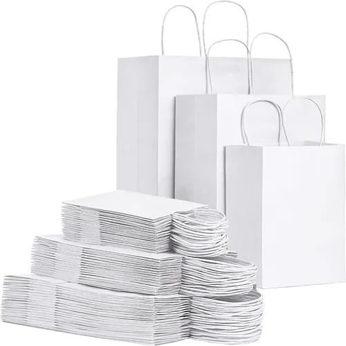 Vista 11 de FACEBAG Paquete de 90 bolsas de papel kraft negro con asas a granel, bolsas de regalo de varios tamaños para favores, comestibles, venta al por