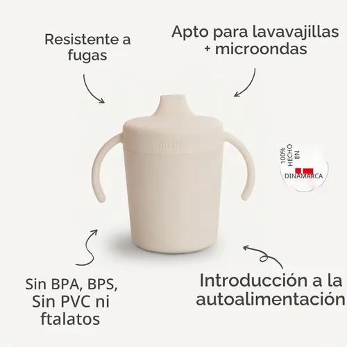 Vista 8 de mushie Trainer Sippy Cup Fabricado en Dinamarca Tapa Giratoria Resistente a Fugas y Asas 6 Meses + (Blush)