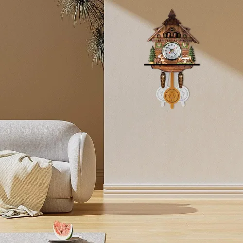 Vista 7 de Surakey Reloj de pared de madera, decoración de reloj pequeño, reloj en forma de cuco, péndulo antiguo tradicional con búho y péndulo, reloj