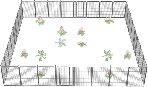 Vista 84 de FXW Valla de jardín al aire libre para el patio, 17 pulgadas de alto x 29.3 pies de largo, barrera de metal resistente para animales, para perros