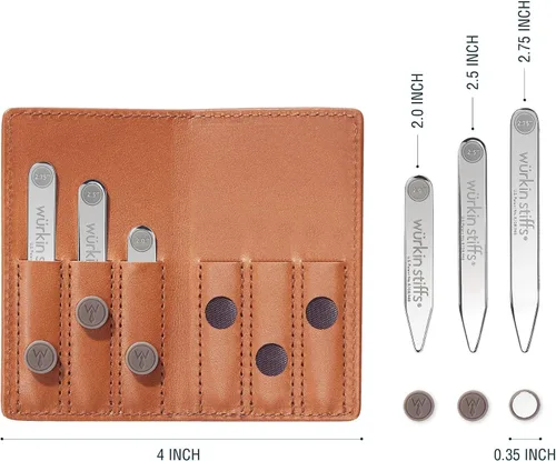 Vista 2 de Assorted Power Stays Magnet Collar Stay Travel Set by Würkin Stiffs Leather Wallet Case Gift for Men Seen on Shark Tank