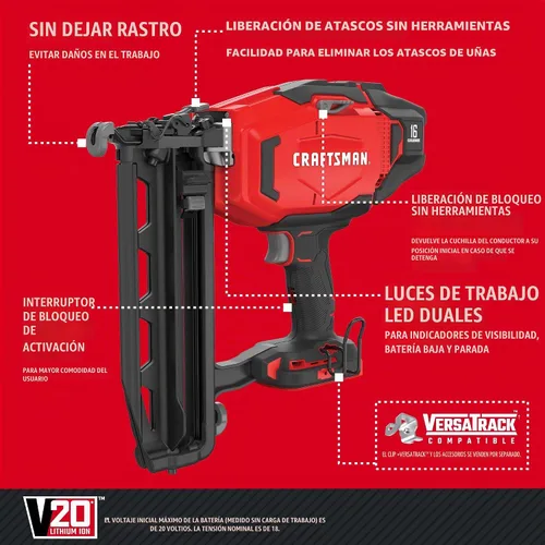 Vista 5 de CRAFTSMAN V20 - Clavadora eléctrica inalámbrica, calibre 16, solo herramienta (CMCN616B)