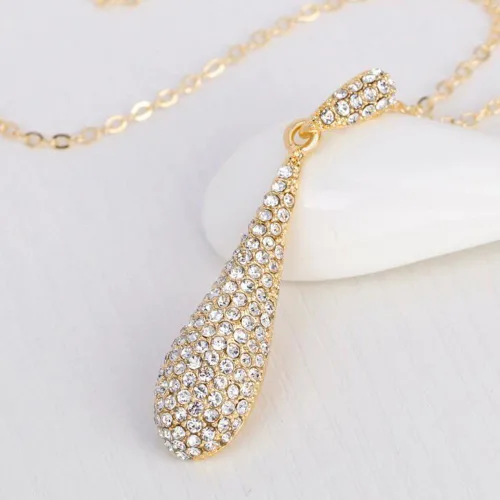 Vista 3 de Juego de joyas de collar con colgante de gema de diamantes de imitación de cristal completo