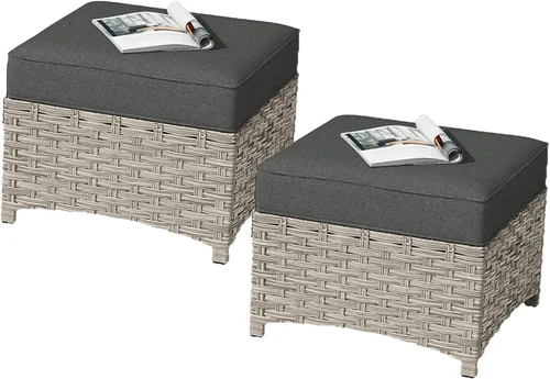 Vista 54 de HOOOWOOO Sofá de patio de 3 plazas de mimbre para exteriores, resistente a todo tipo de clima, con respaldo alto, muebles a juego (beige y bronceado)