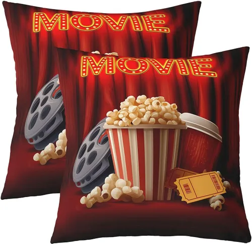 Vista 7 de Juego de 2 fundas de almohada estilo cine vintage de 18 x 18 pulgadas, fundas de almohada decorativas para sofá cama con temática de película