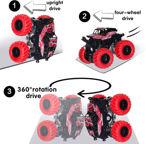 Vista 5 de LONANDY Monster Trucks para niños de 4 a 7 años, paquete de 4 camiones de juguete Push Go Pull Back para niños de 2 a 4 años, el mejor regalo
