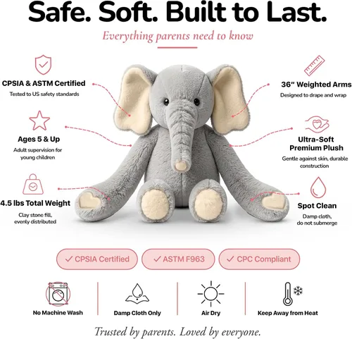 Vista 6 de Huggle Healers Animales de peluche con peso para adultos, adolescentes y niños, brazos de felpa de 36 pulgadas de largo para abrazos, peluche