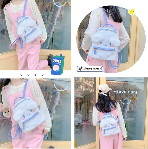 Vista 6 de Mochila Kawaii para niñas, mini mochila de anime, linda bolsa de PU, bolsa de hombro para niña, cosplay, Púrpura, Mochilas de viaje