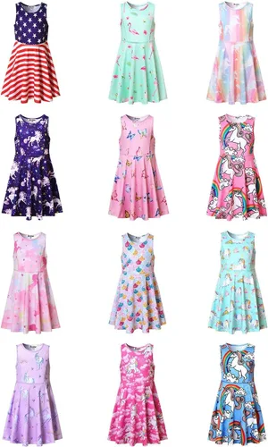 Vista 6 de Jxstar Vestidos sin mangas para niñas, ropa casual de verano para niños pequeños