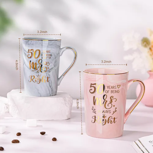 Vista 3 de Biching 50 aniversario de boda para parejas, tazas doradas del 50 aniversario para padres, abuelos, tazas de 14 onzas con cucharas, tapas, tarjeta