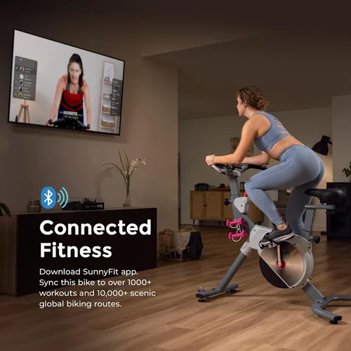 Vista 2 de Sunny Health & Fitness Prime Magnetic Belt Drive Indoor Stationary Cycling Bike w/Free Exclusive SunnyFit App Bluetooth Connection – SF-B122061
