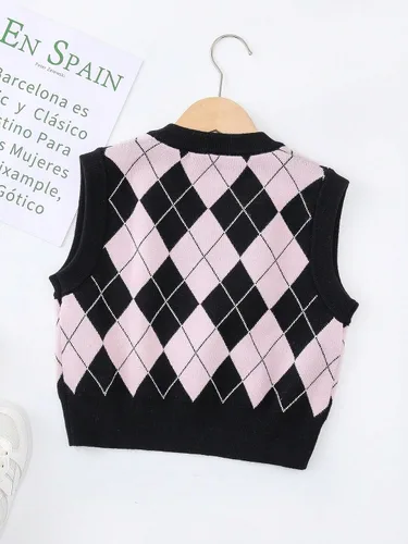 Vista 2 de Floerns Suéter sin mangas con estampado de corazón para niñas, cuello en V, camiseta sin mangas
