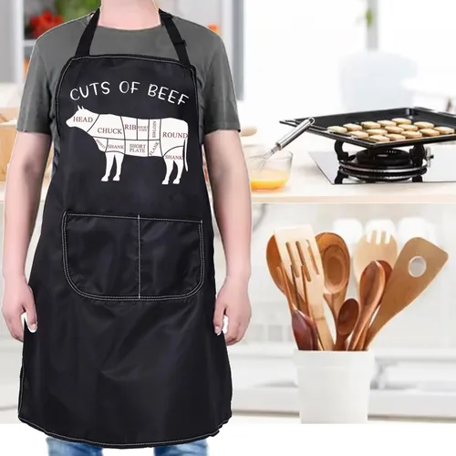 Vista 2 de PXTIDY Delantal de cocina para amantes de la carne de res, delantal de cocina, delantal de carnicero con bolsillos, regalos para amantes de la cocina