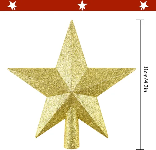 Vista 2 de FEPITO - Estrella de purpurina de 4.3 pulgadas, mini adorno para la punta del árbol de Navidad, pequeño adorno de árbol de Navidad inastillable