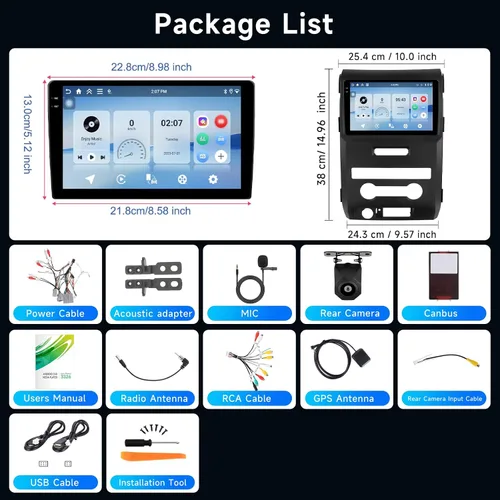 Vista 7 de Hodozzy Estéreo de coche 4G+64G para Ford F-150 2009-2012, Android 9 pulgadas pantalla táctil Radio F150 con Carplay inalámbrico y Android Auto