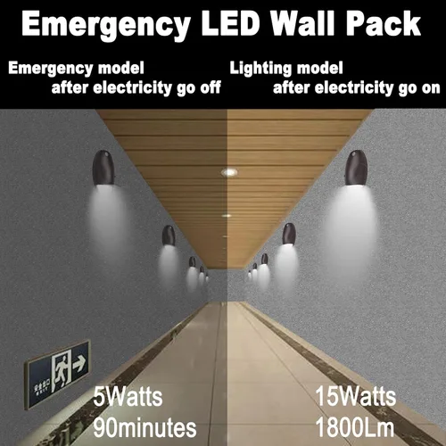 Vista 3 de dephen Paquete de luz LED de emergencia de 15 W con batería de reserva y fotocélula, paquete de pared del atardecer al amanecer 3500K/4000K/5000K