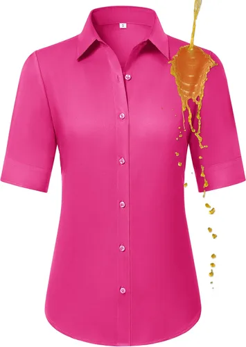 Vista 24 de Camisas con botones para mujer, ajustadas, de manga corta, con cuello, sin arrugas