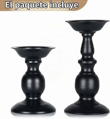 Vista 7 de NUPTIO Portavelas negro para pilares: juego de candelabros de metal rústico