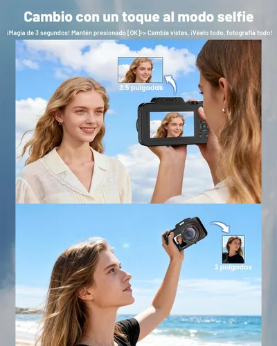 Vista 4 de Cámaras digitales 5K para fotografía: Actualización 2026 80MP 3.5 "+2" Pantalla dual para autoencuadre 18X Zoom Cámara de vlogging de enfoque