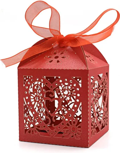 Vista 7 de Paquete de 50 cajas de dulces de boda con corazones cortados con láser, cajas de regalo pequeñas para bodas, despedidas de soltera, aniversarios, 01