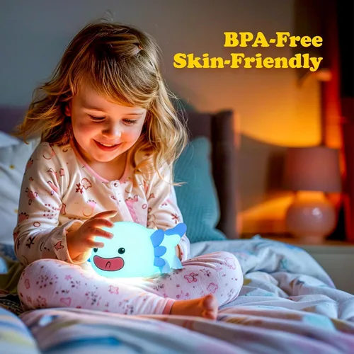 Vista 3 de UNEEDE Axolotl - Luz nocturna para niños, lámpara de noche de silicona de animales, lámpara de mesa recargable, bonita decoración de habitación, luz