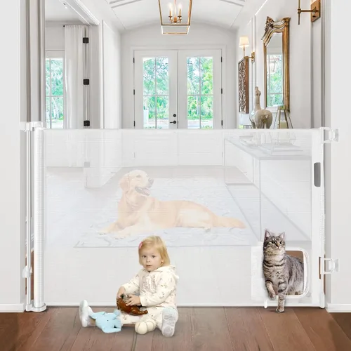 Vista 11 de Puertas retráctiles para bebés con puerta de 55" de ancho Puerta retráctil para perros con puerta para mascotas Puerta retráctil al aire libre