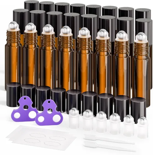 Vista 11 de ULG Rollo en botellas 0.3 fl oz botellas vacías de vidrio ámbar 4 piezas