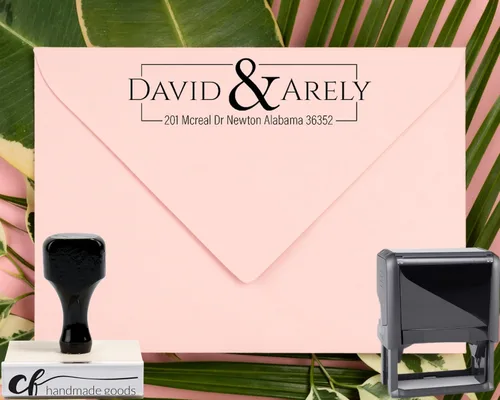 Vista 2 de Sello de dirección de devolución personalizado, hasta 5 diseños para elegir, sello autoentintado personalizado, sello de dirección personalizado