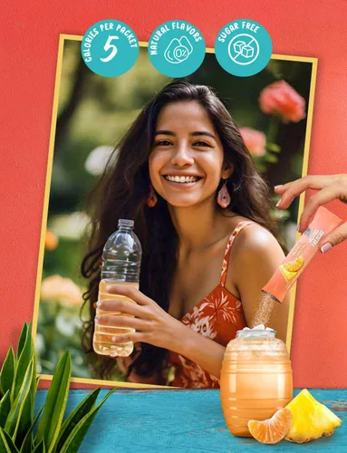 Vista 3 de Klass Aguas Frescas Mezcla de bebida en polvo 44 sobres de polvo sin azúcar Sabores - Pepino, limonada de lima, piña, mandarina, fresa, sandía