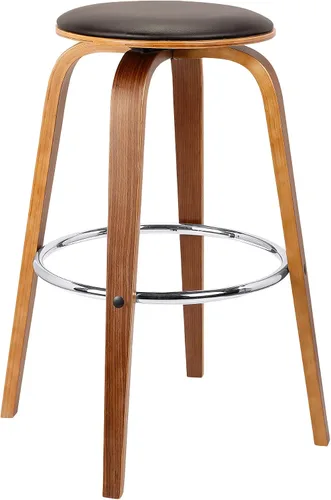 Vista 14 de Armen Living Harbor Mid Century Modern Taburete de bar de 26 pulgadas de altura del asiento sin espalda, giratorio, color crema y madera de nogal