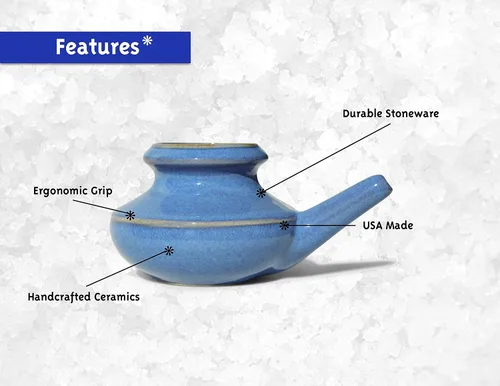 Vista 6 de Baraka Neti Pot de cerámica de Estados Unidos con sal marina mineral de 2 onzas, enjuague nasal salino para congestión estacional, descarga nasal